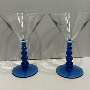 Libbey Martini Glasses with Blue Bubble Stems Set of 2